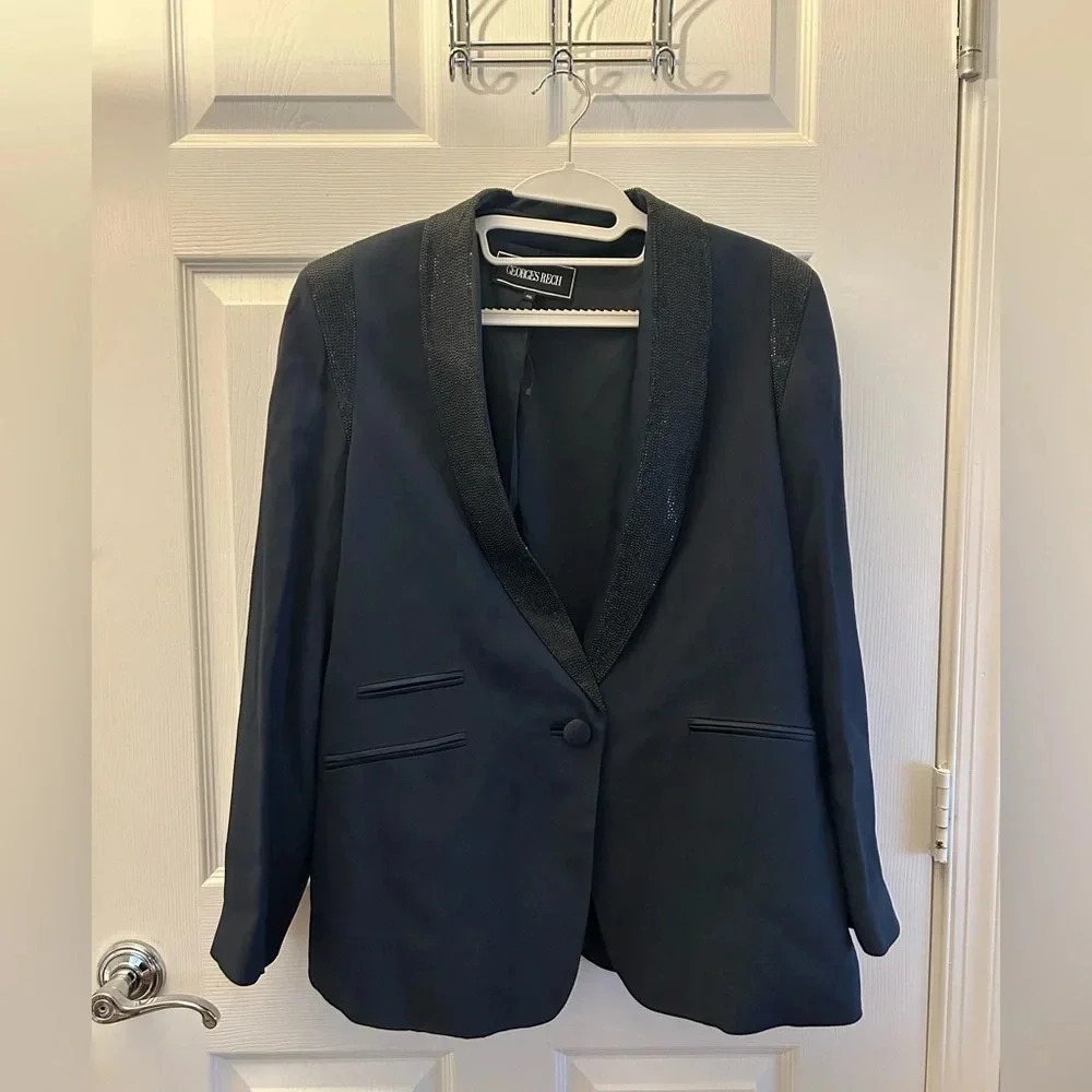 ! Georges Rech women’s navy blue overalls blazer sz 46